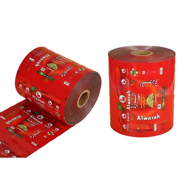 High-barrier laminated packaging roll with custom printing for food sachets