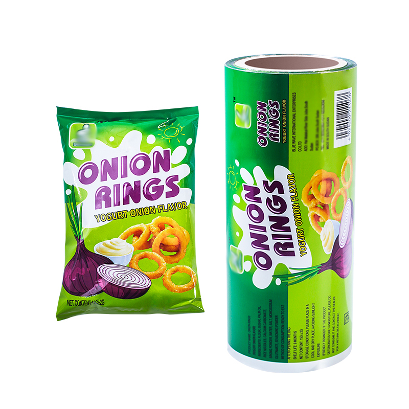 Flexible laminated packaging film roll for snacks